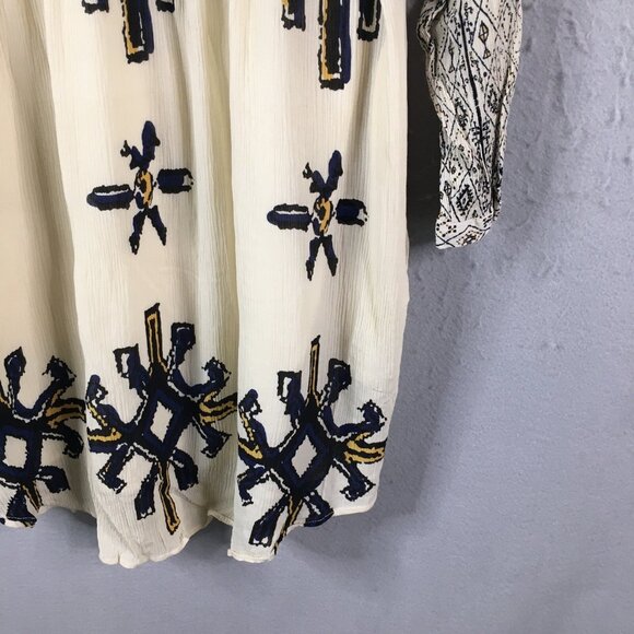 SEA New York Dress Womens 6 Beige Black 100% Silk Gauze Abstract Aztec Southwest - Picture 16 of 16